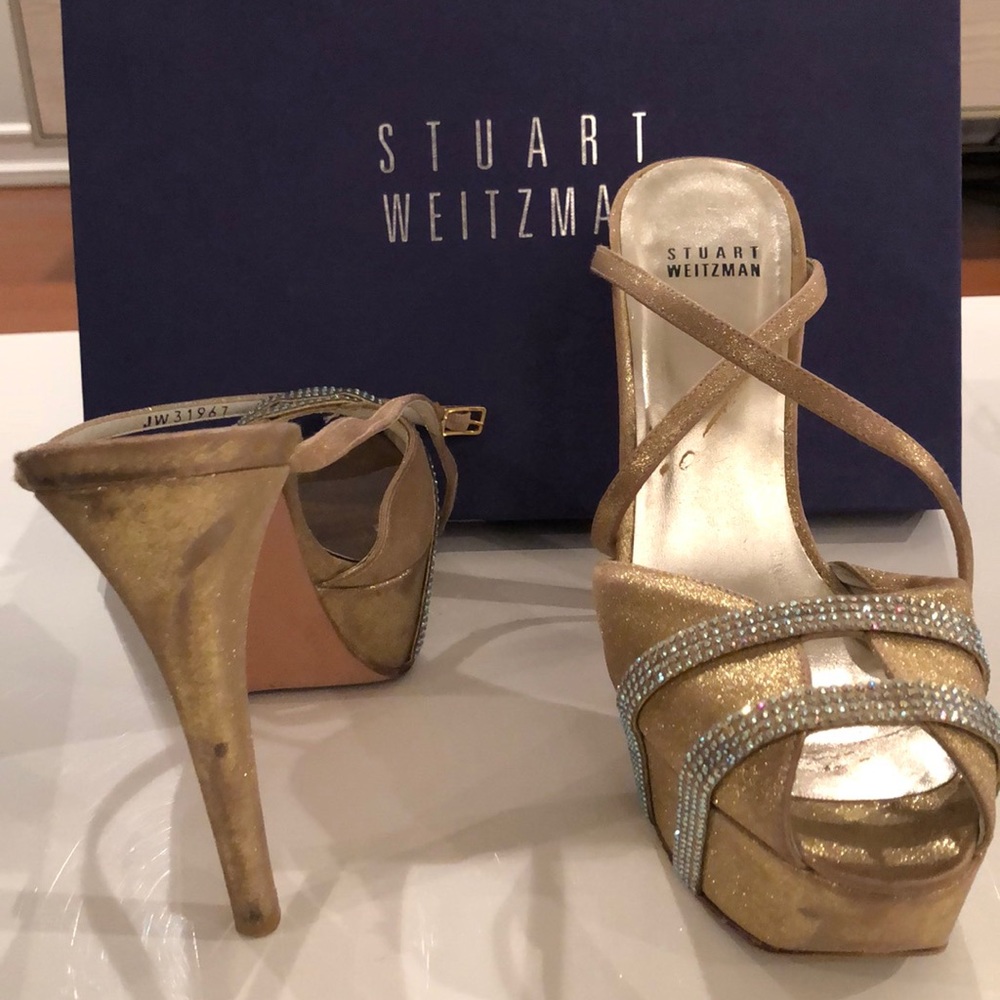 Stuart Weizmann Jazziest Gold Shimmer Satin Shoes